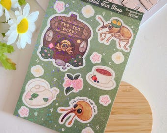 Weevil tea shop sticker sheet, reptile, deco sticker, laptop sticker, glossy vinyl cute stickers, gifts for her or him, invertebrates, bugs