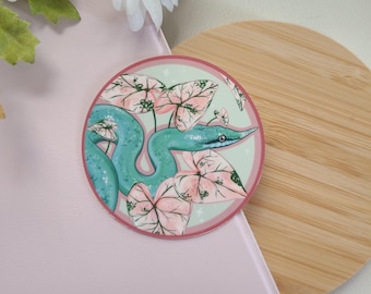 Rhino ratsnake with leaves sticker | reptiles | vinyl glossy | waterbottle laptop sticker | cute silly gift | reptile decor | cute sticker