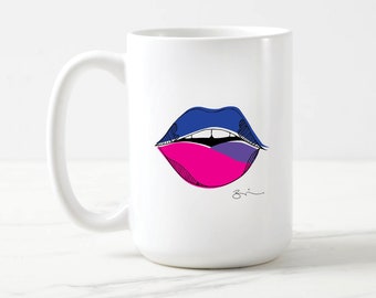 Bisexual Pride Month Mugs . Lip Art celebrating LGBTQ Gay Lesbian Trans Pansexual Aromantic Asexual Nonbinary Genderqueer Pride and more