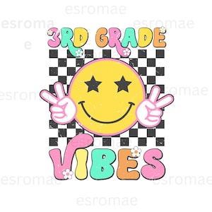 Vibraciones de tercer grado Sonrisa Cara Svg Png, Regreso a la escuela PNG de 3er grado, Niñas de kindergarten, Regalo del primer día de clases para maestros y estudiantes