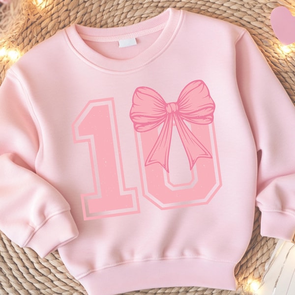 10th Birthday Pink Coquette Bow  Png Svg, 10 Year Old Birthday Svg, Pink Coquette Bow