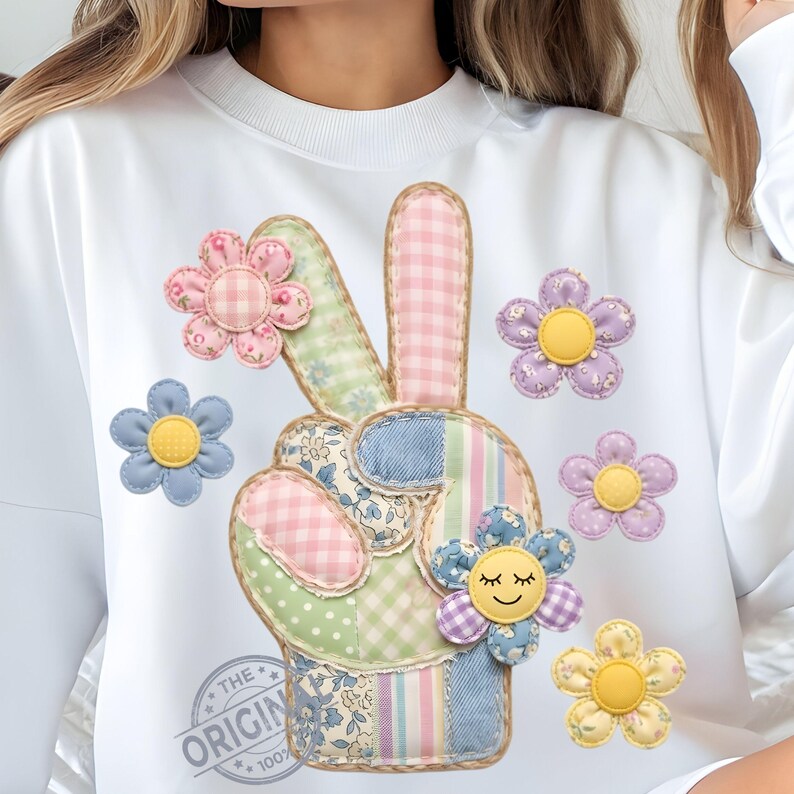 Patchwork Spring Flower PNG, Peace Sign Flower Spring PNG, Sublimation ...