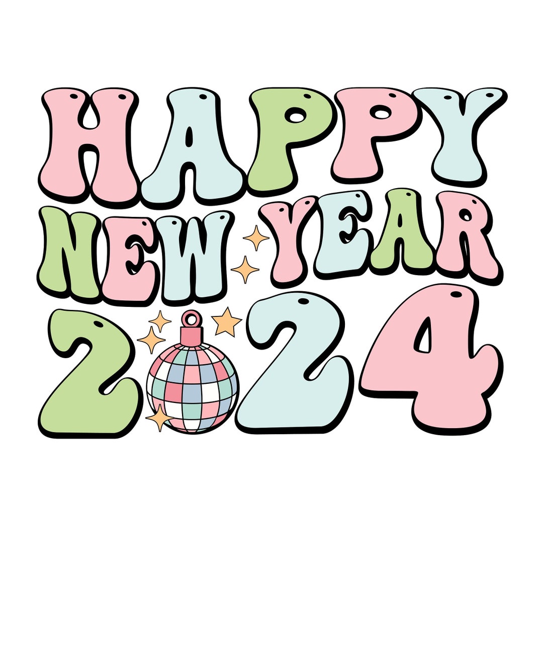 Felice anno nuovo 2024 Svg Png, Ciao 2024 png, Capodanno 2024 Groovy