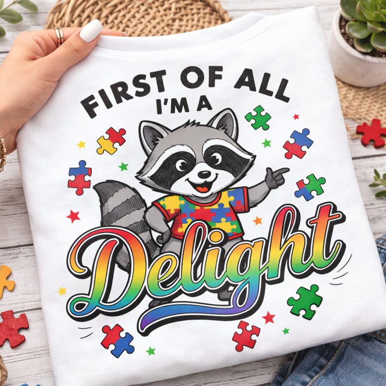 Funny Raccoon Autism Awareness PNG, First of All I'm a Delight Funny ...