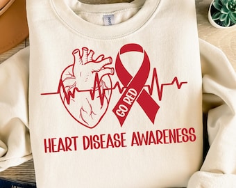 In February We Wear Red Heart Disease Awareness  Svg Png,  Go,Red Heart, Heart Disease Awareness Svg Design
