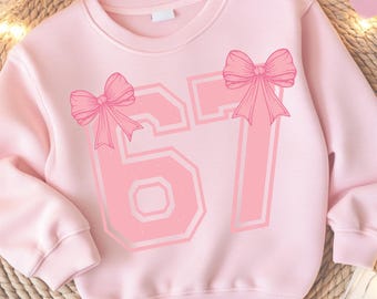 Funny Six Seven Meme Coquette Bow Girls PNG,   Number 67 Svg Png