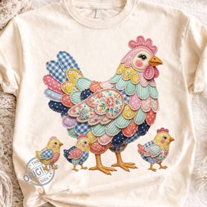 Trendy chicken design PNG | Patchwork Hen Mama Shirt Design | Mama & Her Little Peepers Sublimation Download, mama chicken with baby chicks