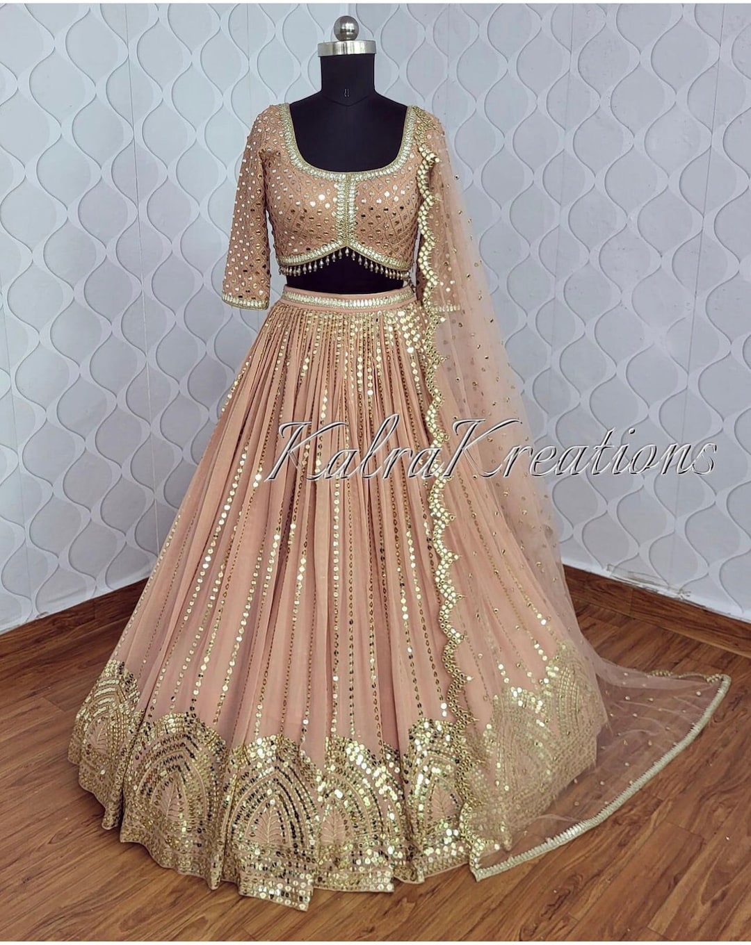 Peach Mirror Work Skirt Top Lehenga Choli Crop Top Skirt Etsy