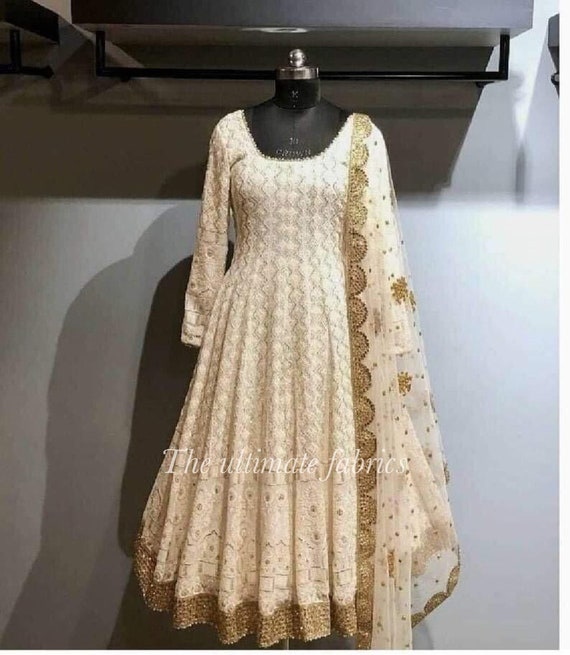 Ivory Chikan Work Latest Designer Long Gown for Women and - Etsy UK