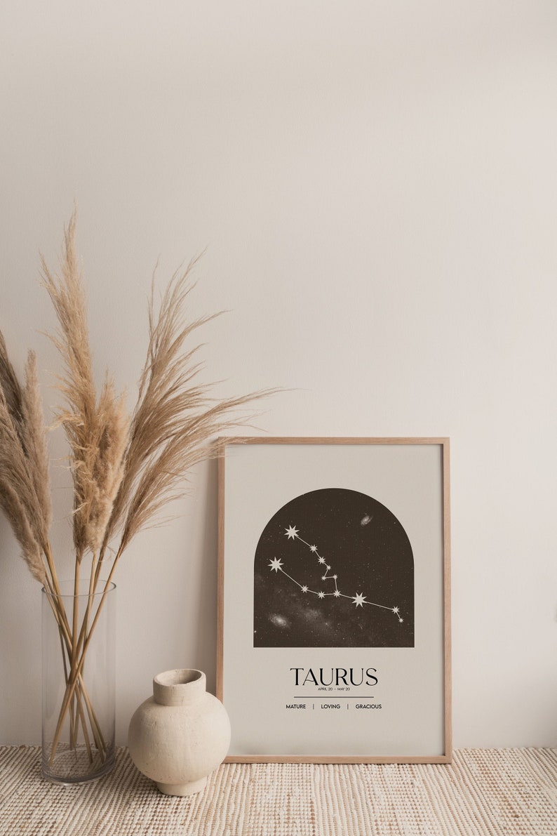 Taurus Wall Art Zodiac Sign Printable Horoscope Decoration Etsy