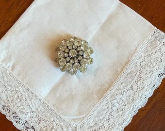 Vintage Starburst Brooch - Mid Century Tiered Snowflake Rhinestone Pin - Silver Tone Bridal Statement Jewelry
