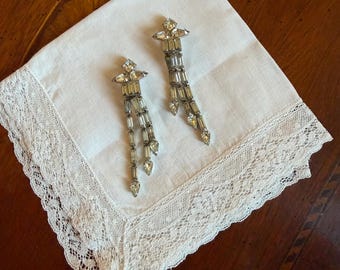Vintage Clear Rhinestone Tassel Earrings - Mid Century Chandelier Waterfall Dangle - 1950s Bridal Statement Jewelry