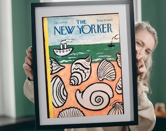 May include: A vintage New Yorker magazine cover from January 22, 1966, featuring a colorful illustration of seashells and a boat on the ocean. The cover text reads "The New Yorker" and "Price 35 cents".