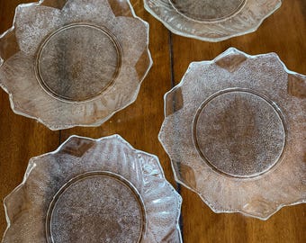 Set of 4 CLEAR Leaf & Blossom or Lotus plates 8”