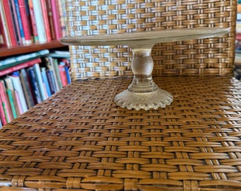 10” Jeannette-  Harp pattern - Plain edge Cake Stand, clear