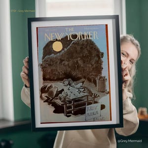 May include: A framed vintage New Yorker magazine cover depicting a park scene with raccoons, squirrels, and a sign that reads "Rest Area." The cover includes the text "July 10, 1972" and "Price 50 cents."