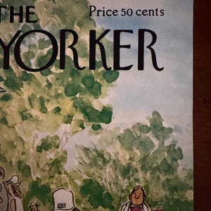May include: A vintage cover of The New Yorker magazine. The cover art depicts a golf scene with figures in the foreground and trees in the background. The magazine title is prominently displayed in large black letters.