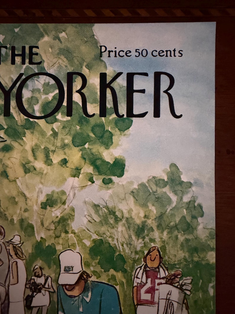 May include: A vintage cover of The New Yorker magazine. The cover art depicts a golf scene with figures in the foreground and trees in the background. The magazine title is prominently displayed in large black letters.