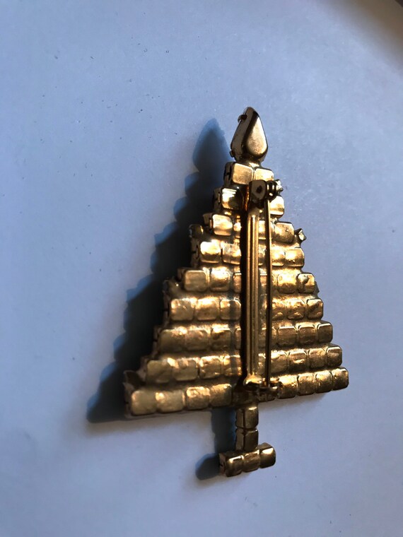 Broche Vintage Lucinda Noël - Arbre De Noël En émail - 6,9 Cm - Doré