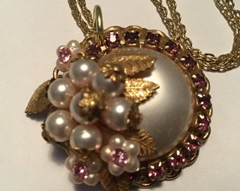 Pearl and Crystal Necklace, Vintage, 20” long,