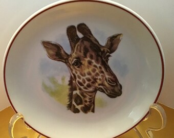 Vintage Fine Porcelain Elgate Plate Beautiful Safari Scene Animal Illustrations Lion Elephant Giraffe Monkeys African Decor Circa 2000