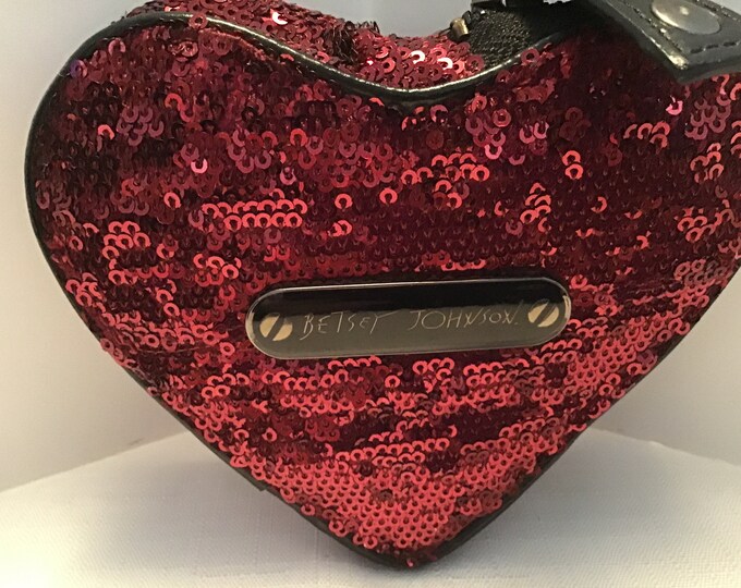 Betsey Johnson Coin Purse, Heart Shape, Red Bling, Red Sequined , 4x5