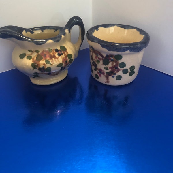 Alpine Pottery Roseville, Miniature sugar and creamer