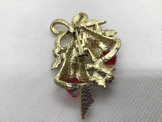 Christmas Brooch Double Bells Red Crystal Clapper… - image 6