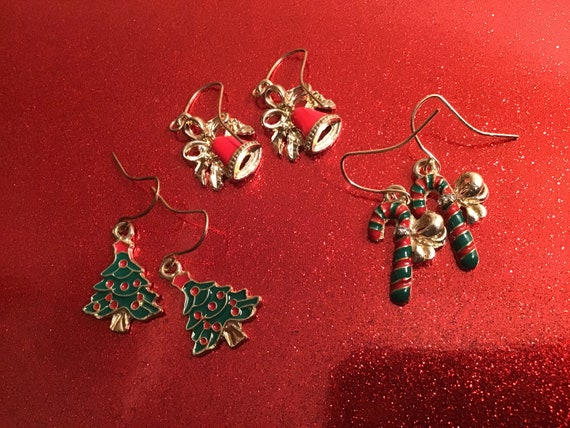 Christmas earrings, trees,bells, and candy canes - image 1