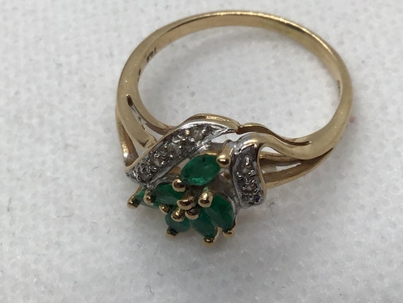 Emerald and Diamond Ring 10 K Yellow Gold Size 6 … - image 3
