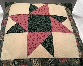 Quilt Pillow Home Decor Farmhouse Chic Older Handmade Star Pattern Quilt Pillow Cover 15” Square