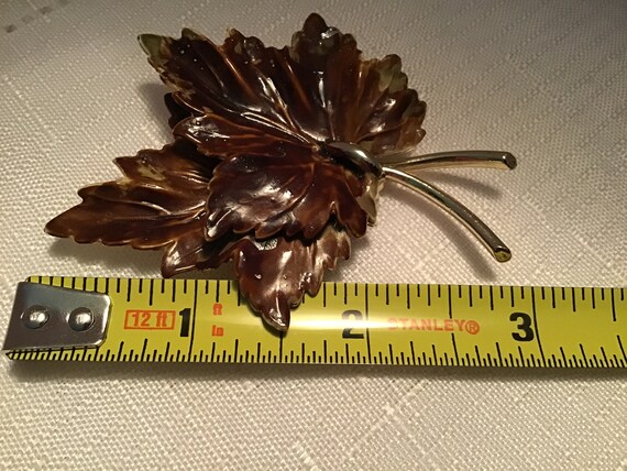 VTG Coro Pin, Double Leaves, Enameled Brown Color… - image 6