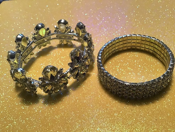 Luxe Square Gem Stretch Rhinestone Vintage Bracelet - Crystal Gold main image 0