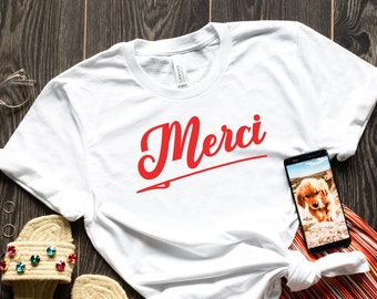 Camiseta "Merci", camiseta francesa, camiseta francesa, camiseta francesa, refranes franceses, camiseta bonita, camiseta para ella, camiseta con guión