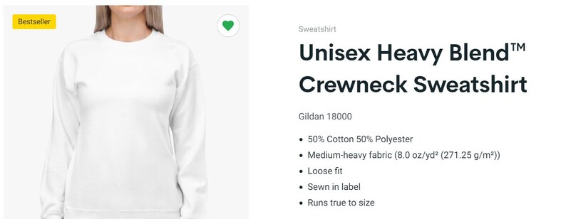 Puede incluir: Sudadera de cuello redondo unisex blanca hecha de una mezcla de algod&oacute;n y poli&eacute;ster. La sudadera se describe como "Heavy Blend" y es una Gildan 18000. Tiene un ajuste holgado y est&aacute; cosida con una etiqueta. La tela es de peso medio, con un peso de 8,0 onzas por yarda cuadrada.