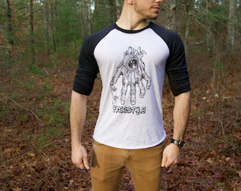 Fingerboard T-Shirt Merch - Mutant Hand Raglan - Freestyle Fingerboards