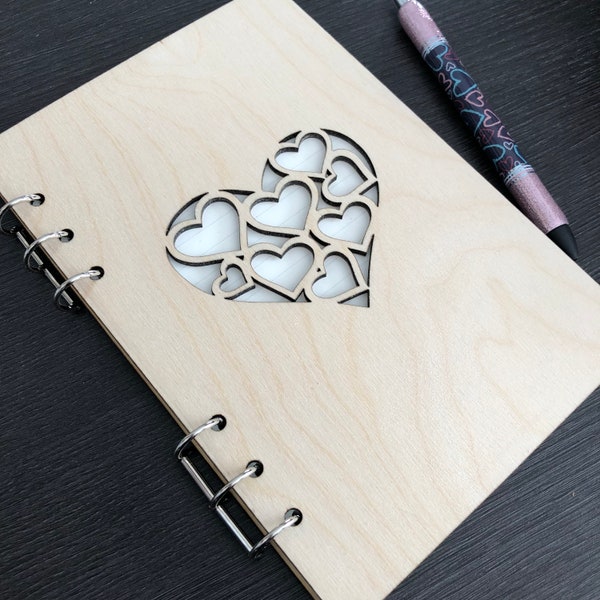 Laser cut, A5/6 hole notebook cover. (WITHOUT INLAY - image for illustration only) SVG digital file.