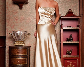 Golden bridal gown wedding dress evening dress sample sale classic wedding