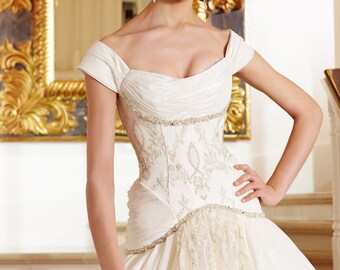 Champagne Gold Lace Wedding Dress, Taffeta Bridal Gown Sample (US 6) - Etsy