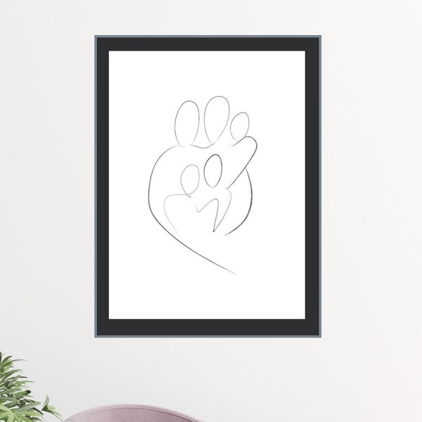 Family of FIVE  Line Art | Family Art  | Abstract Wall Print | Minimalist | Love | Line Art | Home Deco