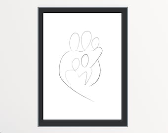 Familie van VIJF lijntekeningen | Familiekunst | Abstracte muurafdruk | Minimalistisch | Liefde | Lijntekeningen | Woondecoratie