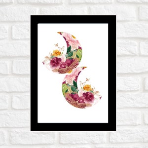 Botanical | Geometric | Floral | Double Moon | Wall Art | Digital Art Print | Blush Hues