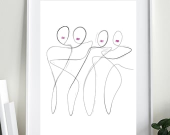 Migliori amiche/sorelle/arte della linea familiare/stampa murale astratta/minimalista/amore/linea arte/decorazione domestica