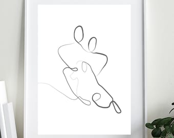 Coppia con cane Line Art / Stampa murale astratta / Minimalista / Famiglia / Romantica / Coppia / Line Art / Home Deco