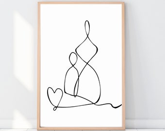 Madre e figlio Line Art / Nonna e figlio / Stampa murale astratta / Minimalista / Famiglia / Line Art / Home Deco