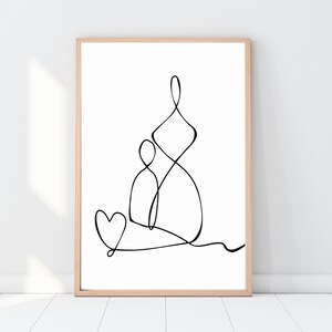 母と子の線画 | 祖母と子 | 抽象的な壁画 | ミニマリスト | 家族 | 線画 | ホームデコ