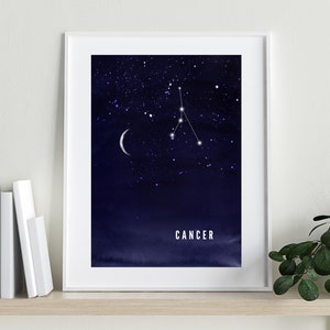 Cancer | Zodiac | Astrology | Constellation Art | Digital Print | Moon and Stars  | Watercolour Night Sky | Wall Print | Navy Blue