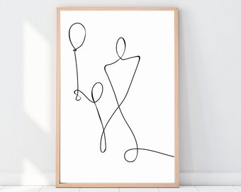 Line Art padre e figlio / Nonno e figlio / Stampa murale astratta / Minimalista / Famiglia / Line Art / Home Deco