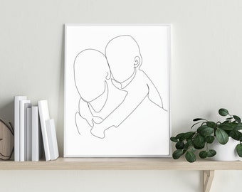 Padre e figlio Line Art / papà e figlio / Stampa murale astratta / Minimalista / Famiglia / Line Art / Home Deco