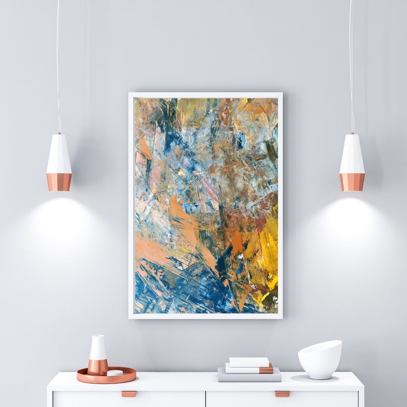 Acrylic Abstract Art Blue and Yellow Art Expressive Digital Art